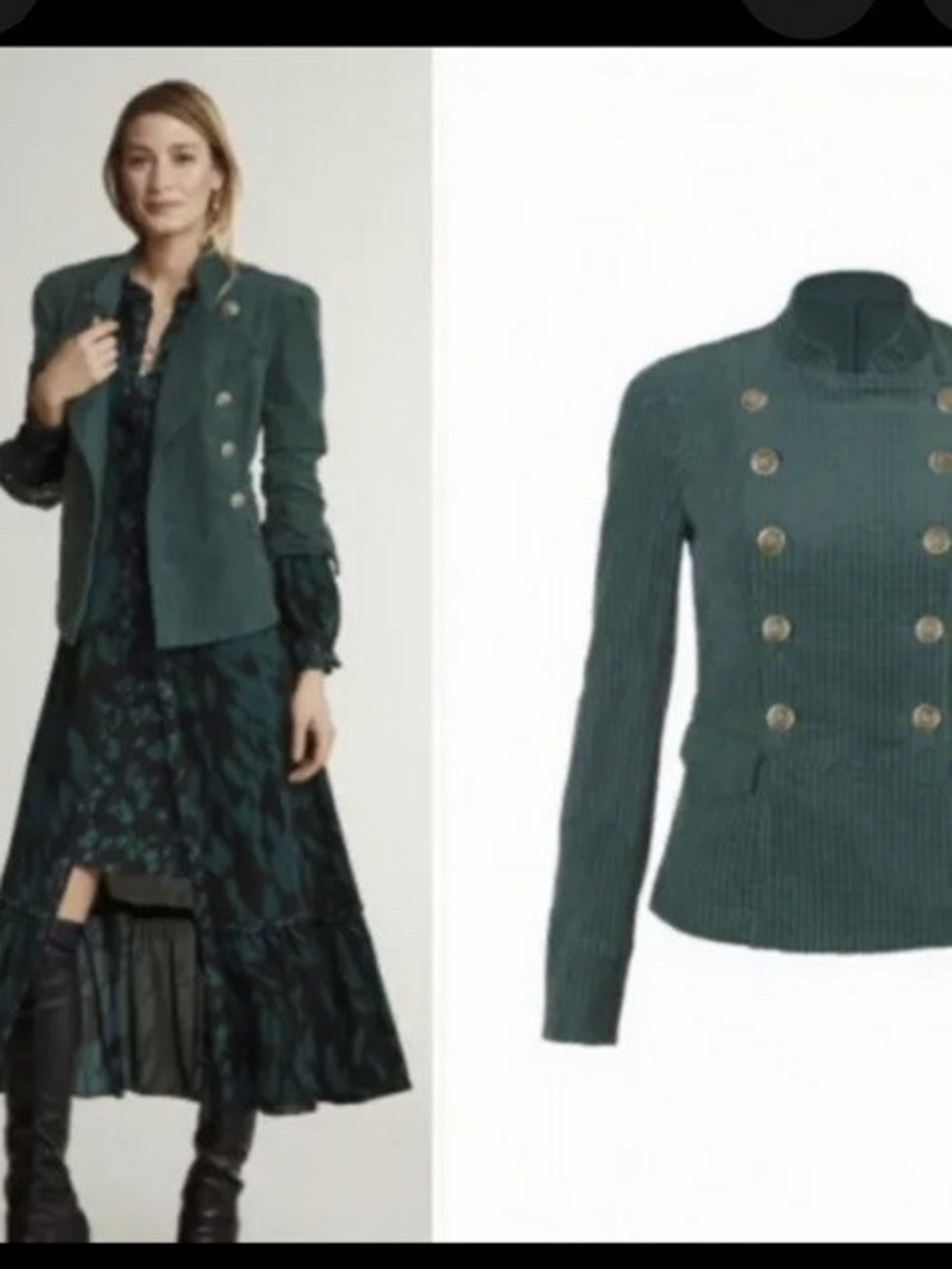 CAbi Forest Green Double-Breasted Napoleon Military Blazer